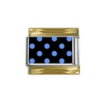 Polka Dots - Cornflower Blue on Black Gold Trim Italian Charm (9mm)