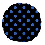 Polka Dots - Cornflower Blue on Black Large 18  Premium Round Cushion