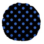 Polka Dots - Cornflower Blue on Black Large 18  Premium Flano Round Cushion