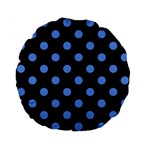 Polka Dots - Cornflower Blue on Black Standard 15  Premium Flano Round Cushion