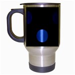 Polka Dots - Cornflower Blue on Black Travel Mug (Silver Gray)