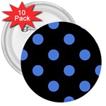 Polka Dots - Cornflower Blue on Black 3  Button (10 pack)