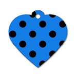 Polka Dots - Black on Dodger Blue Dog Tag Heart (Two Sides)