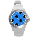 Polka Dots - Black on Dodger Blue Round Plastic Sport Watch (L)