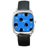 Polka Dots - Black on Dodger Blue Square Metal Watch
