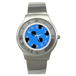 Polka Dots - Black on Dodger Blue Stainless Steel Watch
