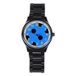 Polka Dots - Black on Dodger Blue Stainless Steel Round Watch