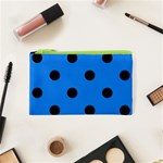 Polka Dots - Black on Dodger Blue Canvas Cosmetic Bag (XS)
