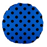 Polka Dots - Black on Dodger Blue Large 18  Premium Flano Round Cushion