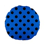 Polka Dots - Black on Dodger Blue Standard 15  Premium Round Cushion