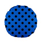 Polka Dots - Black on Dodger Blue Standard 15  Premium Flano Round Cushion