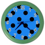 Polka Dots - Black on Dodger Blue Color Wall Clock