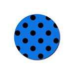Polka Dots - Black on Dodger Blue Rubber Coaster (Round)