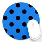 Polka Dots - Black on Dodger Blue Round Mousepad