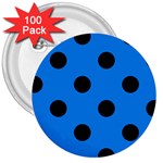 Polka Dots - Black on Dodger Blue 3  Button (100 pack)