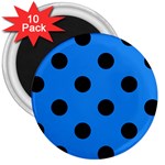 Polka Dots - Black on Dodger Blue 3  Magnet (10 pack)