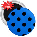 Polka Dots - Black on Dodger Blue 3  Magnet (100 pack)