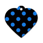 Polka Dots - Dodger Blue on Black Dog Tag Heart (Two Sides)