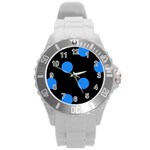 Polka Dots - Dodger Blue on Black Round Plastic Sport Watch (L)