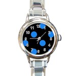 Polka Dots - Dodger Blue on Black Round Italian Charm Watch