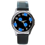 Polka Dots - Dodger Blue on Black Round Metal Watch
