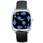 Polka Dots - Dodger Blue on Black Square Metal Watch