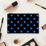 Polka Dots - Dodger Blue on Black Cosmetic Bag (M)