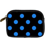Polka Dots - Dodger Blue on Black Digital Camera Leather Case