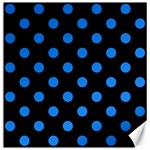Polka Dots - Dodger Blue on Black Canvas 16  x 16 