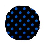 Polka Dots - Dodger Blue on Black Standard 15  Premium Round Cushion