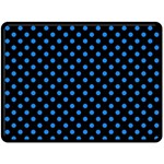 Polka Dots - Dodger Blue on Black Double Sided Fleece Blanket (Large) (Two Sides)