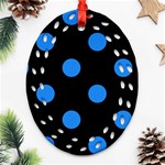 Polka Dots - Dodger Blue on Black Oval Filigree Ornament (Two Sides)