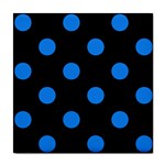 Polka Dots - Dodger Blue on Black Tile Coaster
