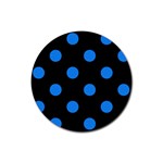 Polka Dots - Dodger Blue on Black Rubber Round Coaster (4 pack)