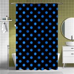 Polka Dots - Dodger Blue on Black Shower Curtain 48  x 72  (Small)