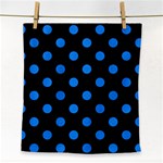 Polka Dots - Dodger Blue on Black Face Towel