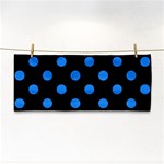 Polka Dots - Dodger Blue on Black Hand Towel