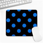 Polka Dots - Dodger Blue on Black Large Mousepad