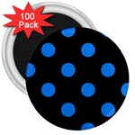 Polka Dots - Dodger Blue on Black 3  Magnet (100 pack)