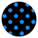 Polka Dots - Dodger Blue on Black Magnet 5  (Round)