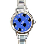 Polka Dots - Black on Royal Blue Round Italian Charm Watch