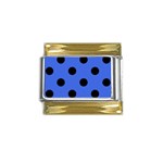 Polka Dots - Black on Royal Blue Gold Trim Italian Charm (9mm)