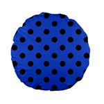 Polka Dots - Black on Royal Blue Standard 15  Premium Flano Round Cushion