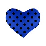 Polka Dots - Black on Royal Blue Standard 16  Premium Heart Shape Cushion