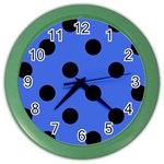 Polka Dots - Black on Royal Blue Color Wall Clock