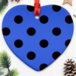 Polka Dots - Black on Royal Blue Heart Ornament (Two Sides)