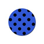 Polka Dots - Black on Royal Blue Rubber Round Coaster (4 pack)