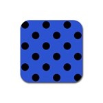 Polka Dots - Black on Royal Blue Rubber Coaster (Square)