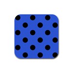 Polka Dots - Black on Royal Blue Rubber Square Coaster (4 pack)