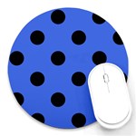 Polka Dots - Black on Royal Blue Round Mousepad
